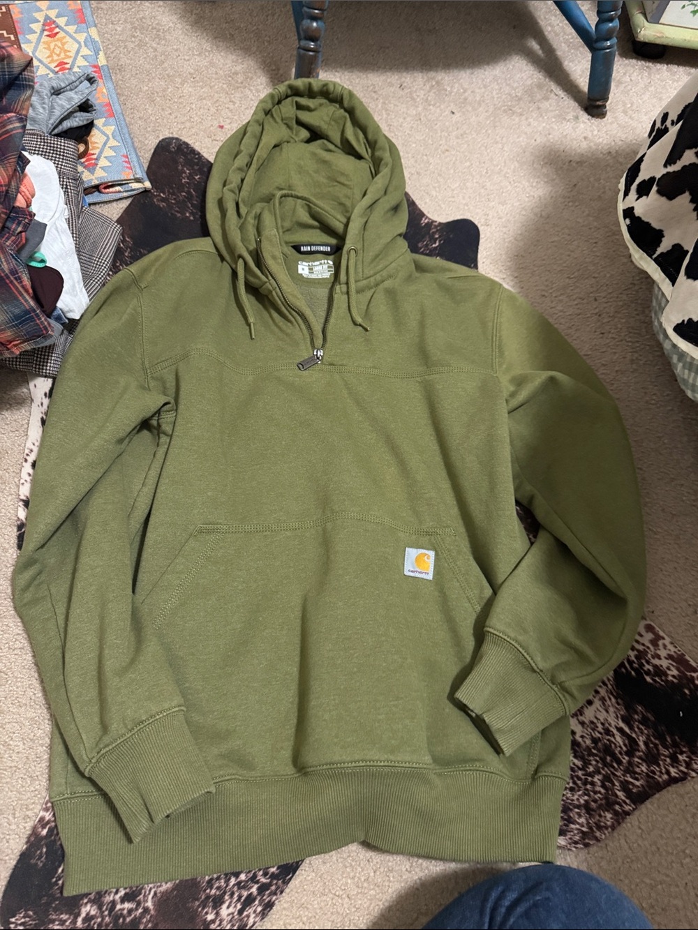 Carhartt Olive Hooded Quarter-Zip Pullover Sweatshirt